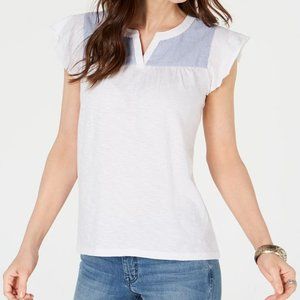 Style & Co Contrast-Yoke Cotton Top